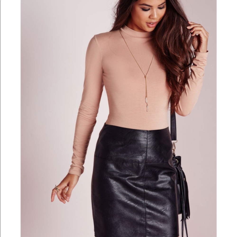 Missguided Nude Mock Neck Long Sleeve